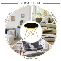 HOMCOM Glass Coffee Table, Round End Side Table, Accent Table with Tempered Glass Top and Golden Metal Legs for Living Room, Bedroom, Black(m-6)