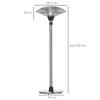 Outsunny Aquecedor de Jardim Elétrico 3000W Aquecedor Infravermelho com 3 Níveis de Aquecimento Proteção IP44 Ø58,5x160-200cm Prata(m-3)