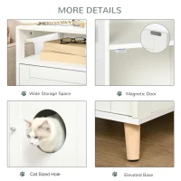 PawHut Cat Litter Box Enclosure  Decorative End Table, Cat Cave House Indoor, Wooden Cabinet with Magnetic Door, Multiple Storage Space White(m-6)