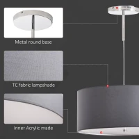 HOMCOM Modern LED Pendant Light Chandelier Ceiling Lights with 3 Colour, Metal Round Base, 3500K/4500K/ 6500K, for Living Room, Bedroom, Office, Entrance, Grey(m-4)