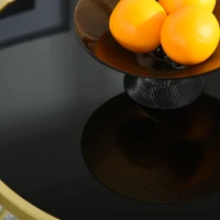 HOMCOM Glass Coffee Table, Round End Side Table, Accent Table with Tempered Glass Top and Golden Metal Legs for Living Room, Bedroom, Black(m-9)