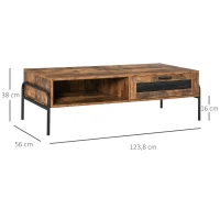 HOMCOM Industrial Coffee Table with Storage, Centre Table with Mesh Drawer, Open Shelf and Metal Legs for Living Room, Rustic Brown(m-3)