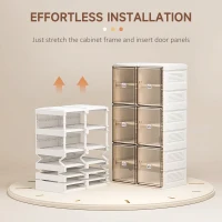 HOMCOM Plastic Shoe Cabinet, Portable Shoe Storage Cabinet with 6 Doors and 12 Cubes for Entryway, Hold up to 12 Pairs, White and Brown(m-4)