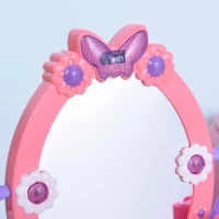 HOMCOM Kids Pretend Vanity Table with Stool, Beauty Pretend Play Set, Princess Dressing Table, with Mirror Lights Music & Makeup Accessories for Girls 3 Years Old Pink(m-12)