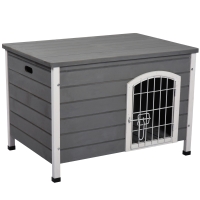 PawHut Wooden Dog House, Pet House Kennel with Openable Top, Wire Door, Removable Bottom for Small Dogs, 80 x 55 x 53.5cm