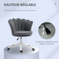 Vinsetto Fauteuil chaise de bureau à roulettes hauteur réglable pivotante 360° - forme coquillage - aspect velours gris(m-6)