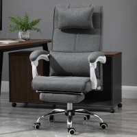HOMCOM Fauteuil de Bureau Chaise de Bureau Ergonomique avec Repose-Pieds Rétractable, Dossier inclinable, tétière et Soutien des Lombaires, Réglable en Hauteur, en tissu Gris(m-2)