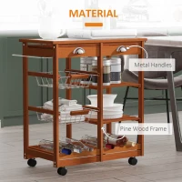 HOMCOM Wooden Kitchen Trolley Rolling Cart Drawers, 3 Shelves, Honey Colour(m-6)