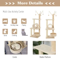 PawHut Spatiu de joaca cu suprafata de zgariat pentru pisici cu activitati multiple minge hamac din sisal plus 121cm(m-6)