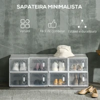 HOMCOM Armário Modular de Plástico Sapateira Modular com 8 Cubos Portas Magnéticas Organizador de Sapatos para Entrada Corredor Dormitório 25x35x19cm Transparente(m-4)