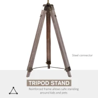 HOMCOM Industrial Tripod Floor Lamp for Living Room, Bedroom, Nautical Searchlight with Adjustable Height, Wood Legs, E12 Lamp Base, Grey and Bronze(m-5)