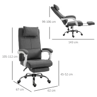 HOMCOM Fauteuil de Bureau Chaise de Bureau Ergonomique avec Repose-Pieds Rétractable, Dossier inclinable, tétière et Soutien des Lombaires, Réglable en Hauteur, en tissu Gris(m-3)