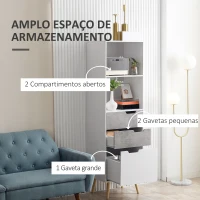 HOMCOM Estante com 2 Prateleiras Abertas e 3 Gavetas Armário de Sala de Estar de Estilo Moderno 50x39x169,5cm Branco Cinza(m-4)