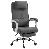 HOMCOM Fauteuil de Bureau Chaise de Bureau Ergonomique avec Repose-Pieds Rétractable, Dossier inclinable, tétière et Soutien des Lombaires, Réglable en Hauteur, en tissu Gris(m-1)