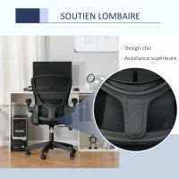 Vinsetto Chaise de Bureau Ergonomique Hauteur réglable pivotante 360° Fonction à Bascule verrouillable Support lombaires Tissu Maille Noir(m-7)