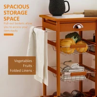 HOMCOM Wooden Kitchen Trolley Rolling Cart Drawers, 3 Shelves, Honey Colour(m-7)