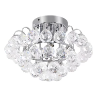 HOMCOM Modern Crystal Chandelier Flush Mount Ceiling Light Fitting Crystal Droplets Effect Round, D30cm-Silver(m-12)