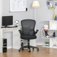Vinsetto Chaise de Bureau Ergonomique Hauteur réglable pivotante 360° Fonction à Bascule verrouillable Support lombaires Tissu Maille Noir(m-10)