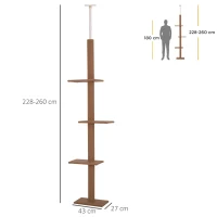 PawHut 4 platforme Stalp de Zgariere centru-activitate, tub reglabil, coloana de zgariat maro(m-3)