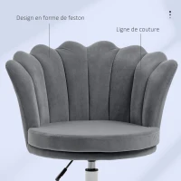 Vinsetto Fauteuil chaise de bureau à roulettes hauteur réglable pivotante 360° - forme coquillage - aspect velours gris(m-7)