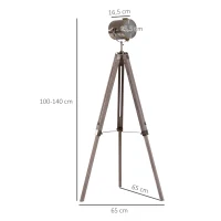 HOMCOM Industrial Tripod Floor Lamp for Living Room, Bedroom, Nautical Searchlight with Adjustable Height, Wood Legs, E12 Lamp Base, Grey and Bronze(m-3)