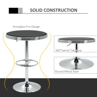 HOMCOM Round Height Adjustable Pub Table  bar Table Faux Leather Tabletop and Footrest(m-5)