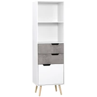 HOMCOM Estante com 2 Prateleiras Abertas e 3 Gavetas Armário de Sala de Estar de Estilo Moderno 50x39x169,5cm Branco Cinza(m-9)