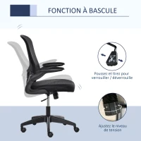 Vinsetto Chaise de Bureau Ergonomique Hauteur réglable pivotante 360° Fonction à Bascule verrouillable Support lombaires Tissu Maille Noir(m-5)