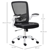 Vinsetto Chaise de Bureau Ergonomique Hauteur réglable pivotante 360° accoudoirs relevables Tissu Maille Bicolore Noir Blanc(m-3)