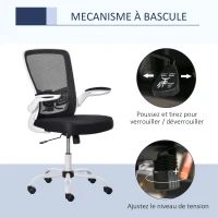 Vinsetto Chaise de Bureau Ergonomique Hauteur réglable pivotante 360° accoudoirs relevables Tissu Maille Bicolore Noir Blanc(m-5)