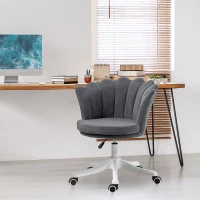 Vinsetto Fauteuil chaise de bureau à roulettes hauteur réglable pivotante 360° - forme coquillage - aspect velours gris(m-10)