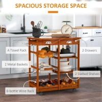 HOMCOM Wooden Kitchen Trolley Rolling Cart Drawers, 3 Shelves, Honey Colour(m-4)