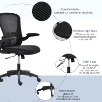 Vinsetto Chaise de Bureau Ergonomique Hauteur réglable pivotante 360° Fonction à Bascule verrouillable Support lombaires Tissu Maille Noir(m-9)