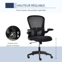 Vinsetto Chaise de Bureau Ergonomique Hauteur réglable pivotante 360° Fonction à Bascule verrouillable Support lombaires Tissu Maille Noir(m-4)