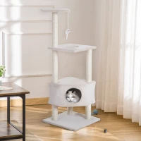 PawHut Ansamblu pentru Pisici 3 Niveluri, Crem, 49x48x130cm(m-2)