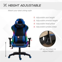 Vinsetto Ergonomic Gaming Chair with RGB LED Light, Lumbar Support, Gamer Recliner, Blue(m-5)