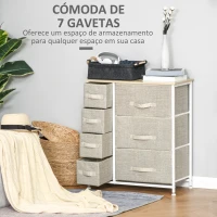 HOMCOM Cómoda com 7 Gavetas de Tecido Cómoda de Armazenamento Multifuncional para Dormitório Sala de Estar Corredor 63,5x30x71cm Cinza(m-4)