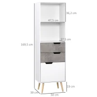 HOMCOM Estante com 2 Prateleiras Abertas e 3 Gavetas Armário de Sala de Estar de Estilo Moderno 50x39x169,5cm Branco Cinza(m-3)