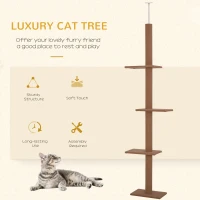 PawHut 4 platforme Stalp de Zgariere centru-activitate, tub reglabil, coloana de zgariat maro(m-4)