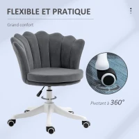 Vinsetto Fauteuil chaise de bureau à roulettes hauteur réglable pivotante 360° - forme coquillage - aspect velours gris(m-5)
