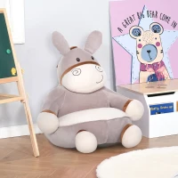 HOMCOM Toddlercouch, Cartoon Cute Donkey Multi-functional with Armrest Flannel PP Cotton 60 x 55 x 60cm Grey(m-12)