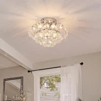HOMCOM Modern Crystal Chandelier Flush Mount Ceiling Light Fitting Crystal Droplets Effect Round, D30cm-Silver(m-11)