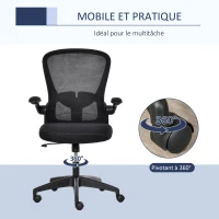Vinsetto Chaise de Bureau Ergonomique Hauteur réglable pivotante 360° Fonction à Bascule verrouillable Support lombaires Tissu Maille Noir(m-8)