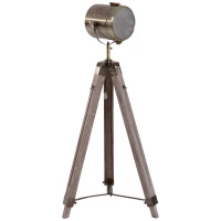 HOMCOM Industrial Tripod Floor Lamp for Living Room, Bedroom, Nautical Searchlight with Adjustable Height, Wood Legs, E12 Lamp Base, Grey and Bronze(m-1)