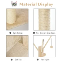 PawHut Spatiu de joaca cu suprafata de zgariat pentru pisici cu activitati multiple minge hamac din sisal plus 121cm(m-5)