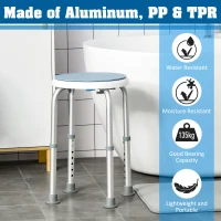 HOMCOM 360° Swivel Shower Chair, Height Adjustable Aluminium Shower Stool with Non-Slip Feet for Disabled, Elderly, Blue(m-5)