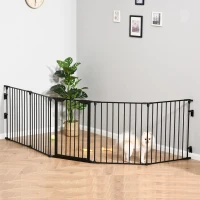 PawHut 5 Panels Pet Playpen Metal Fence w/ Walk Through Door - Black(m-13)