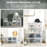 HOMCOM Armário Modular de Plástico Sapateira Modular com 8 Cubos Portas Magnéticas Organizador de Sapatos para Entrada Corredor Dormitório 25x35x19cm Transparente(m-6)