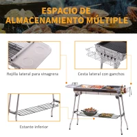 Outsunny Barbacoa de Carbón Portátil Parrilla de Carbón Plegable Barbacoa de BBQ Vegetal al Aire Libre Facil de Llevar para Exterior Acampada Picnic 104x33x70cm(m-4)
