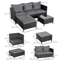 Outsunny Conjunto de Muebles de Jardín 4 Piezas Ratán Doble Sofá Mesa de Café Taburete con Cojines Acolchados para Exteriores Marco de Metal Negro(m-3)